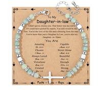 JoycuFF Christian Gifts for Women Cross Bracelet Faith Easter Catholic Religious Christian Jewelry, Meaningful Baptism Communion Natural Beads Bracelets, 5 UK, no gemstone