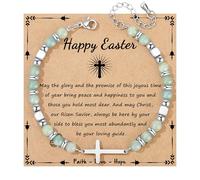 JoycuFF Christian Gifts for Women Cross Bracelet Faith Easter Catholic Religious Christian Jewelry, Meaningful Baptism Communion Natural Beads Bracelets, 5 UK, no gemstone