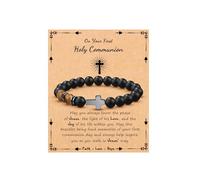JoycuFF Christmas Easter Baptism Confirmation Communion Father's Day Birthday Gifts for Him Natural Stone Bracelet for Men, Adjustable(7.5''-9''), Stone, no