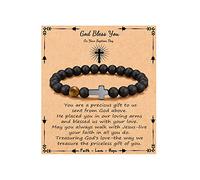 JoycuFF Christmas Easter Baptism Confirmation Communion Father's Day Birthday Gifts for Him Natural Stone Bracelet for Men, Adjustable(7.5''-9''), Stone, no