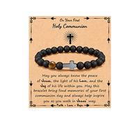 JoycuFF Christmas Easter Baptism Confirmation Communion Father's Day Birthday Gifts for Him Natural Stone Bracelet for Men, Adjustable(7.5''-9''), Stone, no