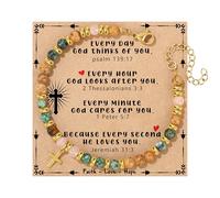 JoycuFF Cross Bracelet for Women Christian Faith Gifts Catholic ReligiousEaster Christian Jewelry, Meaningful Baptism Communion Natural Beads Bracelets, 5 UK, no gemstone