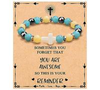 JoycuFF , Cross Bracelets for Women Girls, Faith Religious Easter Catholic Christian Jewelry, Meaningful Baptism Communion Confirmation Natural Stone Bracelets for Women
