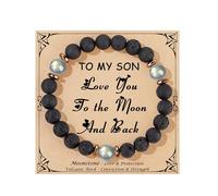 JoycuFF Gifts for Men Moonstone Bracelets, Birthday Christmas Valentines Day Love You Gifts for Him Son Grandson Moonstone Volcanic Rock Mens Bracelet, Stretchable(7.3''-9''), no gemstone