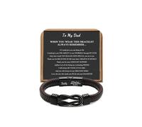 JoycuFF Leather Knot Bracelet , Christmas Birthday Fathers Day Ideas Gifts for Dad, Daddy Best Dad Ever Bracelets for Father, 7.5 inches, Stainless Steel, no gemstone