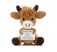 JoycuFF Positive Highland Cow Gifts Mini Emotional Support Crochet Stocking Stuffers Funny Animals Crochet Decor Cheer Up Knitted Cow for Women Men Friends Coworker