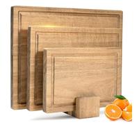 JoyCushy 3 Piece Acacia Wood Chopping Boards Set with Stand, Kitchen Cutting Boards in 3 Sizes(40 * 30cm, 33 * 24cm, 26 * 18cm), Chopping Board Set for Fruit, Vegetables, Meat, Bread