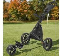 JoyCushy 3 Wheel Golf Trolley, Lightweight Aluminium Push Trolley with Umbrella Holder, Ergonomic Handle, Foot Brake & Foldable Design, Compact Golf Bag Transport