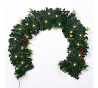 Joycushy 6FT/1.8M Christmas Garland,Xmas Garland with 50 LED Light,6.2m Cord,Pine Cone,Berries for Door Fireplace Stairs Tree Porch Arch Gate Home Christmas Decorations