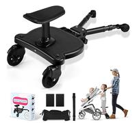 JoyCushy Buggy Board with Seat, Universal Buggy Board with Pram Organiser Bag, 2-in-1 Sit and Stand Kiddy Boards for Children from 2-6 Years (Bearing 25 kg), Fits 99% of Strollers