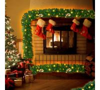 JoyCushy Christmas Garland Decoration,3M/ 9.8ft Artificial Pine Green Garland I with 50 Warm White LED Lights for Fireplace Mantle Stairs Front Door Indoor Outdoor Christmas Holiday Decor