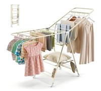 JoyCushy Clothes Airer Foldable Clothes Drying Rack, 2 Height-Adjustable Wings (95/130cm), Carbon Steel, 3-Tier 23 Bars Heavy Duty Cloth Drying Rack with Universal Wheel Lockable for Indoor Outdoor