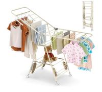 JoyCushy Clothes Airer Heavy Duty, 3 Tier Clothes Drying Rack Winged with 23 Bars & 4 Lockable Casters, Large Folding Clothes Dryer, Adjustable Height for Indoor & Outdoor (170x47x95cm)