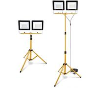 JoyCushy Work Light, 200W LED 2 Adjustable Head Floodlight with Stand, 21000 Lumen, 169.5cm Cord Individual Switch IP66 Waterproof Foldable Tripod for Indoor Outdoor Job Site Workshop Garage