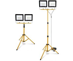 JoyCushy Work Light, 200W LED 2 Adjustable Head Floodlight with Stand, 21000 Lumen, 169.5cm Cord Individual Switch IP66 Waterproof Foldable Tripod for Indoor Outdoor Job Site Workshop Garage