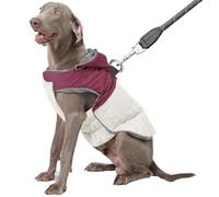 JoyDaog Detachable Hooded Dog Coat with Harness for Large Dogs,Super Warm Fleece Puppy Jacket for Cold Winter Doggie Coats,Red XXL