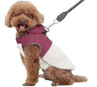 JoyDaog Detachable Hooded Dog Coat with Harness for Small Dogs,Super Warm Fleece Puppy Jacket for Cold Winter Doggie Coats,Red M