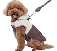 JoyDaog Detachable Hooded Dog Coat with Harness for Small Dogs,Super Warm Fleece Puppy Jacket for Cold Winter Doggie Coats,Brown M
