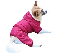 JoyDaog Fleece Lined Dog Coat with Detachable Hood and Detachable Hind Legs,Warm Puppy Jacket in Winter(Red L)