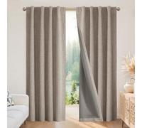 Joydeco 100% Black Out Curtains 63 inch Long 2 Panels Burg Natural Blackout Linen Drapes for Bedroom Living Room Darkening Curtain Thermal Insulated Back tab Rod Pocket(37x63 inch,Linen)