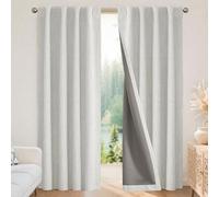 Joydeco 100% Black Out Curtains 72 inch Long 2 Panels Burg Natural Blackout Linen Drapes for Bedroom Living Room Darkening Curtain Thermal Insulated Back tab Rod Pocket(52x72 inch,Greyish White)