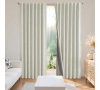 Joydeco 100% Black Out Curtains 72 inch Long 2 Panels Burg Natural Blackout Linen Drapes for Bedroom Living Room Darkening Curtain Thermal Insulated Back tab Rod Pocket(37x72 inch,Light Beige)