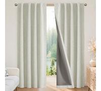 Joydeco 100% Black Out Curtains 84 inch Long 2 Panels Burg Natural Blackout Linen Drapes for Bedroom Living Room Darkening Curtain Thermal Insulated Back tab Rod Pocket(37x84 inch,Light Beige)