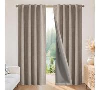 Joydeco 100% Black Out Curtains 84 inch Long 2 Panels Burg Natural Blackout Linen Drapes for Bedroom Living Room Darkening Curtain Thermal Insulated Back tab Rod Pocket(37x84 inch,Linen)
