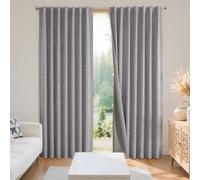 Joydeco 100% Black Out Curtains 90 inch Long 2 Panels Burg Natural Blackout Linen Drapes for Bedroom Living Room Darkening Curtain Thermal Insulated Back tab Rod Pocket(37x90inch,Light Grey)