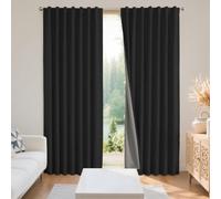 Joydeco 100% Black Out Curtains 90 inch Long 2 Panels Burg Natural Blackout Linen Drapes for Bedroom Living Room Darkening Curtain Thermal Insulated Back tab Rod Pocket(52x90 inch,Black)