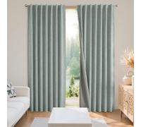 Joydeco 100% Black Out Curtains 96 inch Long 2 Panels Burg Natural Blackout Linen Drapes for Bedroom Living Room Darkening Curtain Thermal Insulated Back tab Rod Pocket(37x96 inch,Sage Green)