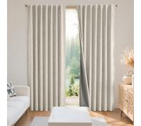 Joydeco 100% Blackout Curtains 108 inches Long Natural Linen Drapes 2 Panels Set Burg for Bedroom Living Room Black Out Darkening Curtain Thermal Insulated Back tab Rod Pocket(52x108 inch,Light Beige)
