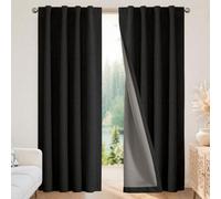 Joydeco 100% Blackout Curtains 90 inches Long Black Curtains Linen Drapes 2 Panels Set Burg for Bedroom Living Room Black Out Darkening Curtain Thermal Insulated Back tab Rod Pocket(37x90inch,Black)