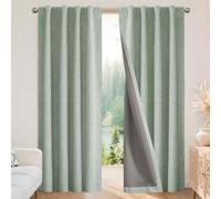 Joydeco 100% Blackout Curtains 90 inches Long Natural Linen Drapes 2 Panels Set Burg for Bedroom Living Room Black Out Darkening Curtain Thermal Insulated Back tab Rod Pocket(52x90 inch,Sage Green)