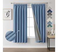 Joydeco 100% Blackout Curtains Bedroom 46 x 72 Inch Drop, Faux Linen Pencil Pleat Thermal Insulated Drapes with Coating Back Layers for Room Darkening Privacy Protection, 2 Panels, Light Blue