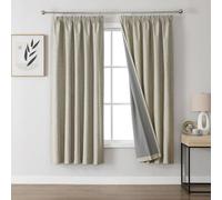 Joydeco 100% Blackout Curtains Bedroom 52 x 63 Inch Drop, Faux Linen Pencil Pleat Thermal Insulated Drapes with Coating Back Layers for Room Darkening Privacy Protection, 2 Panels, Linen Colour