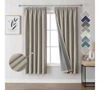 Joydeco 100% Blackout Curtains Bedroom 52 x 72 Inch Drop, Faux Linen Pencil Pleat Thermal Insulated Drapes with Coating Back Layers for Room Darkening Privacy Protection, 2 Panels, Linen Colour