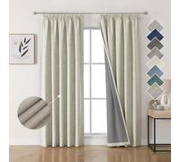 Joydeco 100% Blackout Curtains Bedroom 52 x 90 Inch Drop, Faux Linen Pencil Pleat Thermal Insulated Drapes with Coating Back Layers for Room Darkening Privacy Protection, 2 Panels, Light Beige