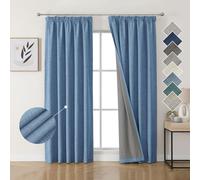 Joydeco 100% Blackout Curtains Bedroom 52 x 90 Inch Drop, Faux Linen Pencil Pleat Thermal Insulated Drapes with Coating Back Layers for Room Darkening Privacy Protection, 2 Panels, Light Blue