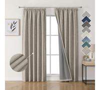 Joydeco 100% Blackout Curtains Bedroom 52 x 90 Inch Drop, Faux Linen Pencil Pleat Thermal Insulated Drapes with Coating Back Layers for Room Darkening Privacy Protection, 2 Panels, Linen Colour