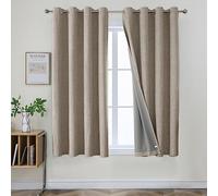 Joydeco 100% Blackout Curtains Bedroom 54 Inch Drop, Faux Linen Soft Textured Thermal Insulated Eyelet Curtains with Coating Back Layer for Living Room, W46 x L54, Natural - 2 Panels