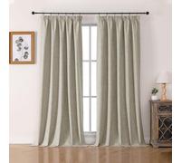 Joydeco 100% Blackout Curtains Bedroom 55 x 108 Inch Drop, Faux Linen Pencil Pleat Thermal Insulated Drapes with Coating Back Layers for Room Darkening Privacy Protection, 2 Panels, Linen Colour