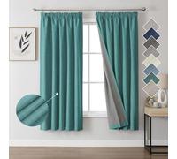 Joydeco 100% Blackout Curtains Bedroom 55 x 69 Inch Drop, Faux Linen Pencil Pleat Thermal Insulated Drapes with Coating Back Layers for Room Darkening Privacy Protection, 2 Panels, Hunter Green