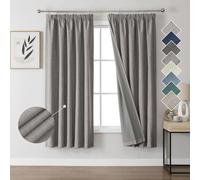 Joydeco 100% Blackout Curtains Bedroom 55 x 69 Inch Drop, Faux Linen Pencil Pleat Thermal Insulated Drapes with Coating Back Layers for Room Darkening Privacy Protection, 2 Panels, Light Grey