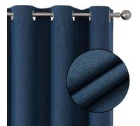 Joydeco 100% Blackout Curtains Bedroom 94 Inch Drop, Faux Linen Soft Textured Thermal Insulated Eyelet Curtains with Coating Back Layer for Living Room, W55 x L94, Denim Blue - 2 Panels