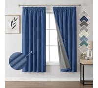 Joydeco 100% Blackout Curtains, Linen Curtains with Ruffle Tape, Set of 2, H 137 x W 117 cm, Navy Blue, Thermal Curtain, Cold Protection, Opaque, Sound Protection, Ideal for Living Room, Fits Rail