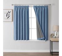 Joydeco 100% Blackout Curtains, Linen Curtains with Ruffle Tape, Set of 2, H 137 x W 117 cm, Wathet, Thermal Curtain, Cold Protection, Opaque, Sound Protection, Ideal for Living Room, Fits Rail
