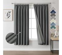 Joydeco 100% Blackout Curtains, Linen Curtains with Ruffle Tape, Set of 2, H 160 x W 132 cm, Grey, Thermal Curtain, Cold Protection, Opaque, Sound Protection, Ideal for Living Room, Matches Rail