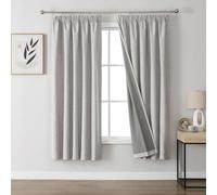 Joydeco 100% Blackout Curtains, Linen Curtains with Ruffle Tape, Set of 2, H 160 x W 132 cm, Grey White, Thermal Curtain, Cold Protection, Opaque, Sound Protection, Ideal for Living Room, Matches Rail
