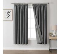 Joydeco 100% Blackout Curtains, Linen Curtains with Ruffle Tape, Set of 2, H 175 x W 140 cm, Grey, Thermal Curtain, Cold Protection, Opaque, Sound Protection, Ideal for Living Room, Matches Rail